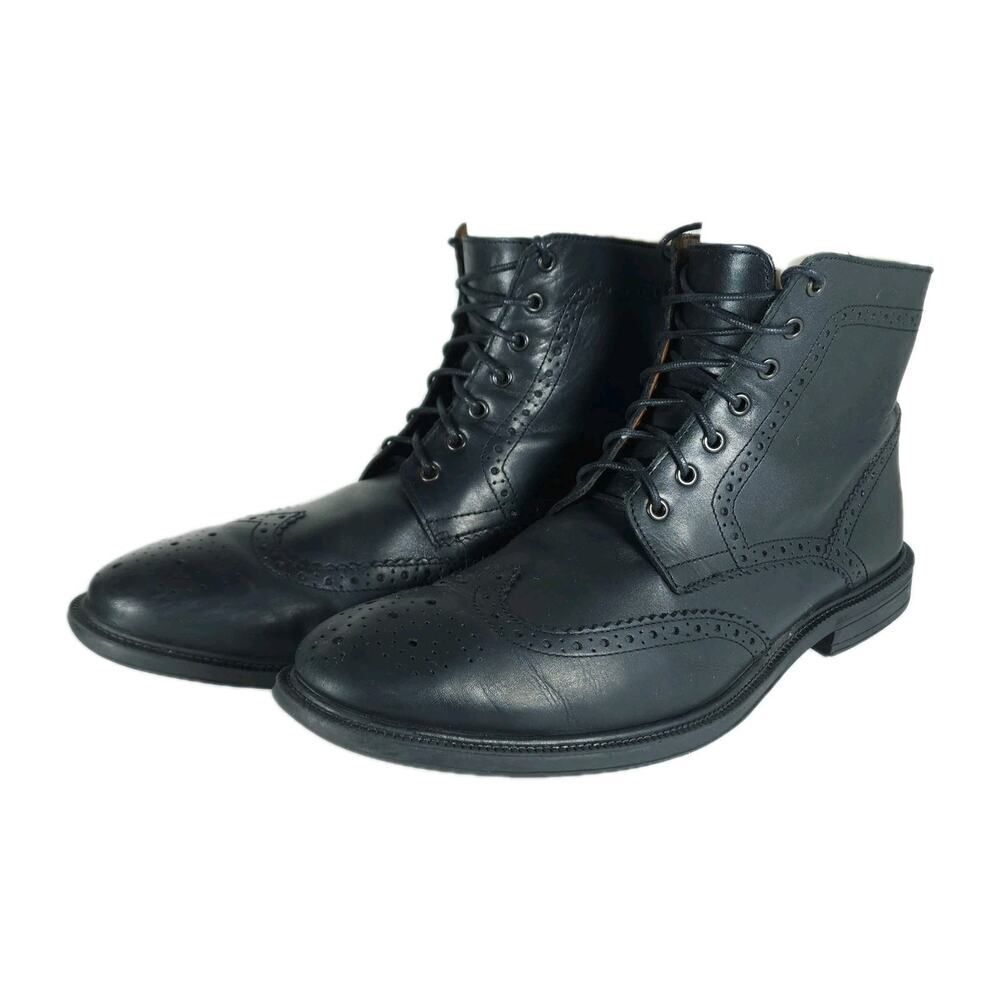 Stafford Men's US 12M Black Leather Lace Up Wingtip Dress Oxford Boots Shoes